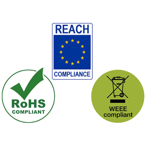 REACH, RoHS and WEEE compliance badges