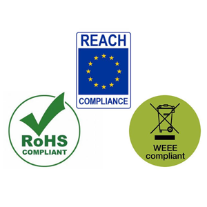 REACH, RoHS and WEEE compliance badges